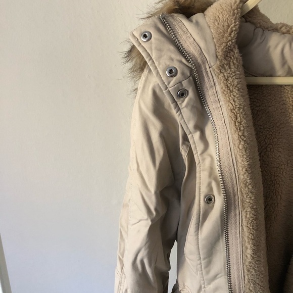 H&M Parka Faux Fur Hooded Y2K Jacket in Tan S - Picture 7 of 16